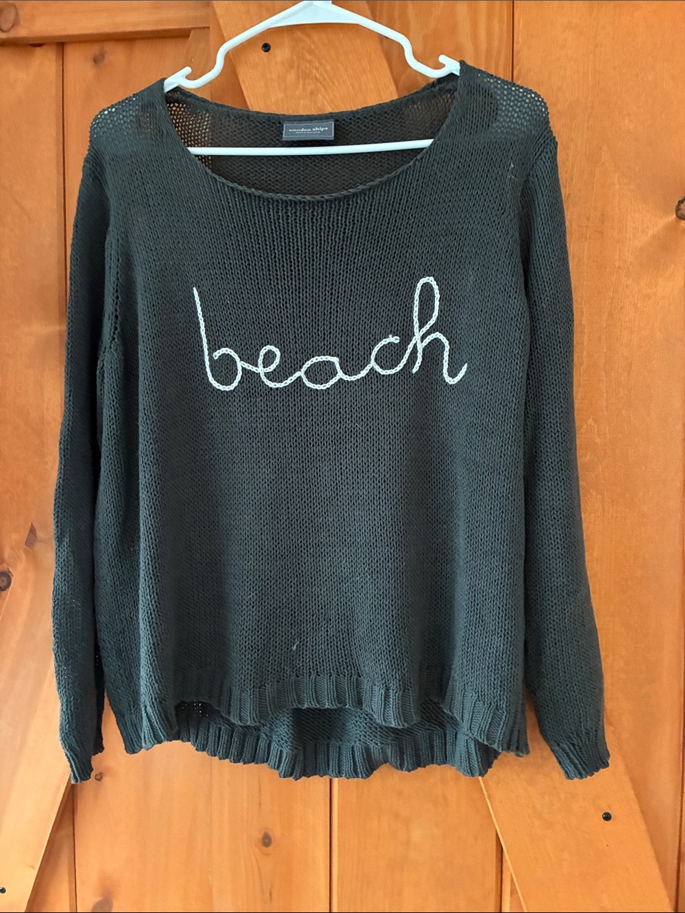 Wooden Ships Beach Script Knit Sweater - Dark Grey